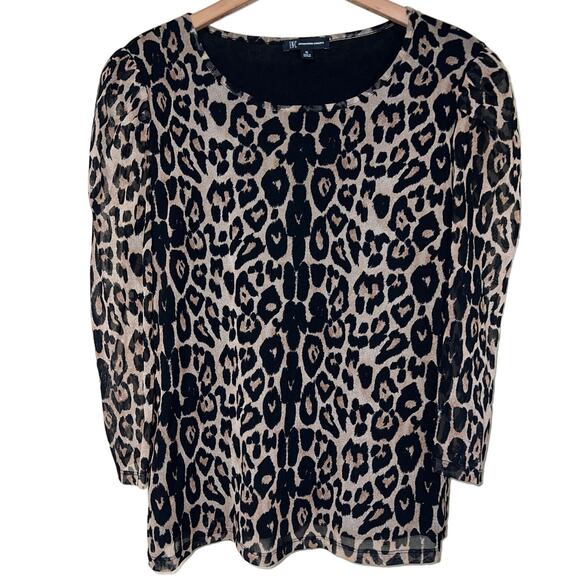 Sexy Sheer Mesh Puff Sleeve X-Large TOP Animal Print Blouse INC. XL Cheetah NEW - Picture 1 of 7
